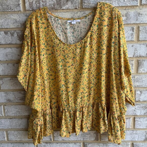 O'Neill Floral Peplum Short Batwing Sleeve Floral Blouse Women's Size L. - Picture 1 of 8